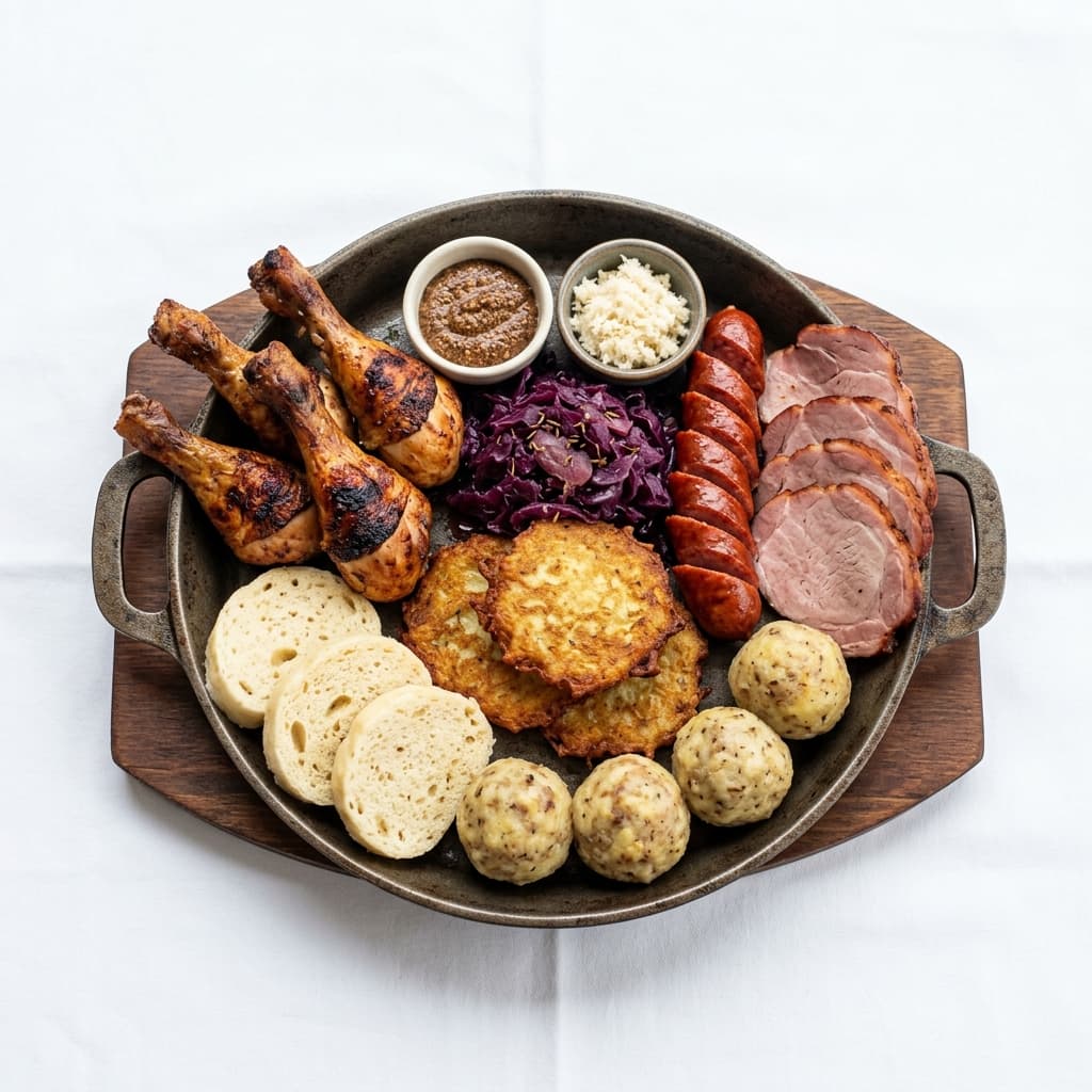Signature platter with smoked meats and dumplings